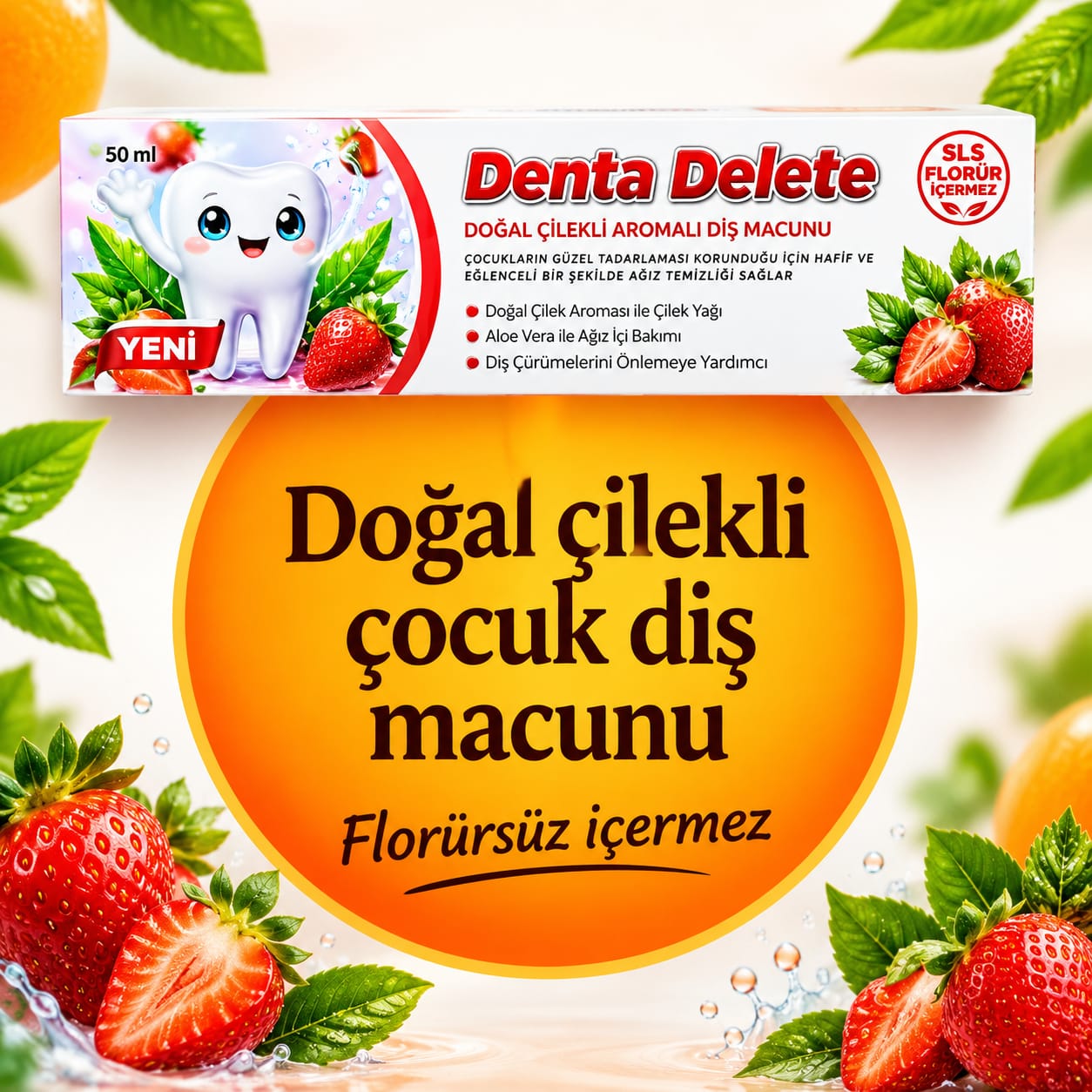 DENTA DELETE DOĞAL ÇİLEK AROMALI ÇOCUK DİŞ MACUNU