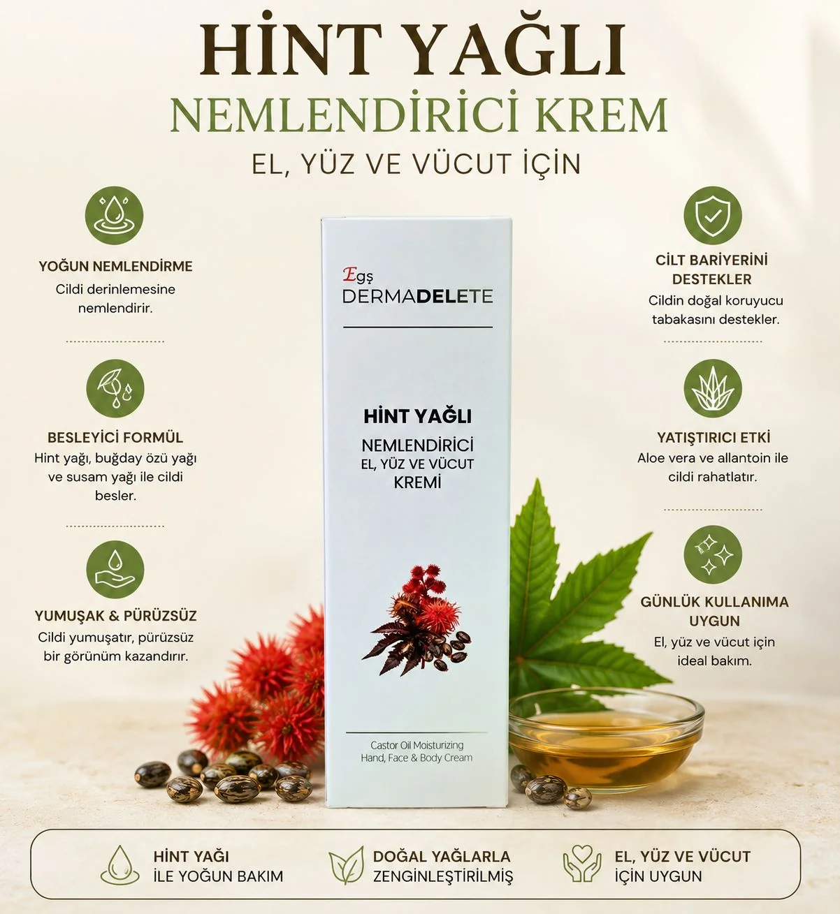 DERMADELETE HİNT YAĞLI EL YÜZ VE VUCUT KREMİ