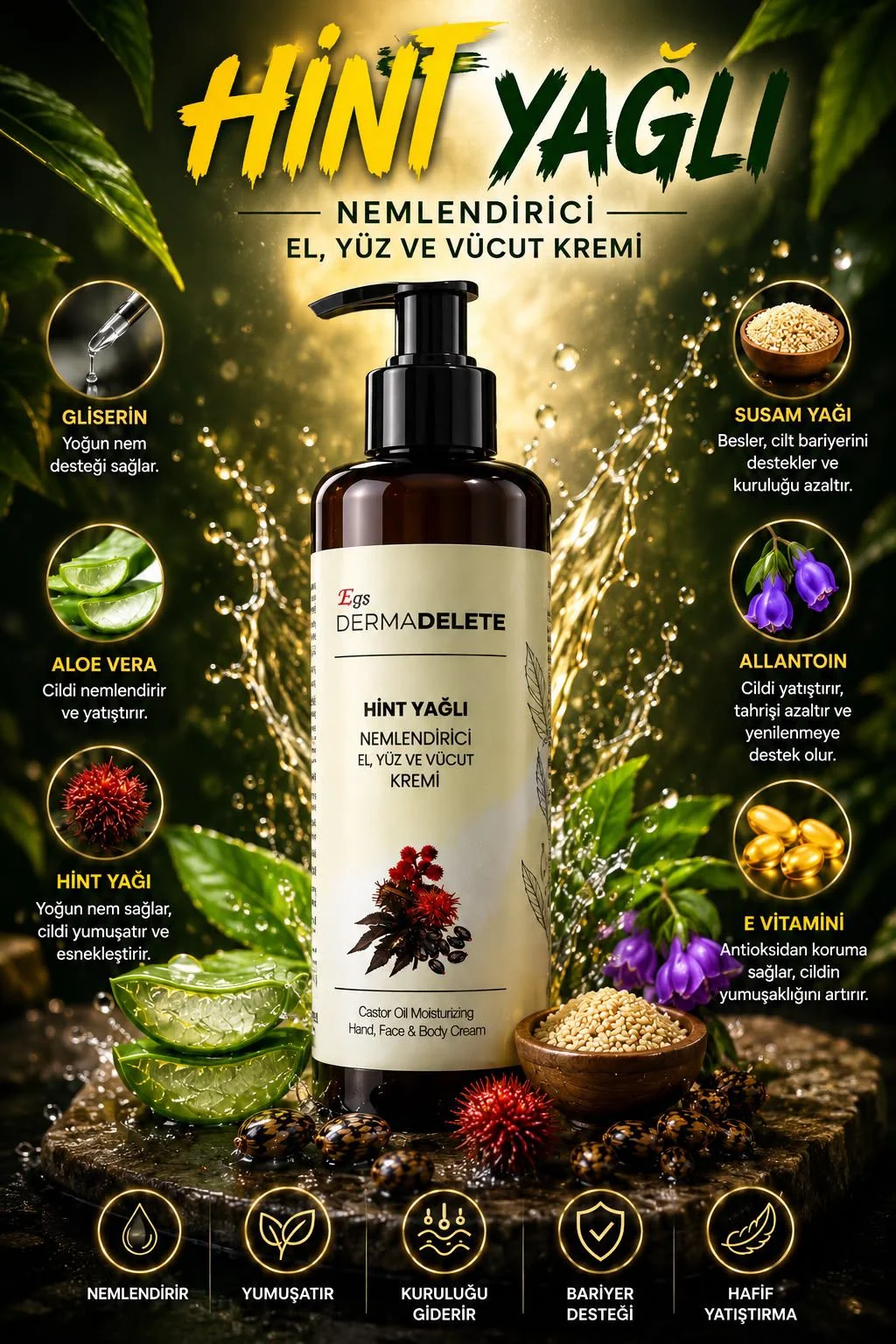DERMADELETE HİNT YAĞLI EL YÜZ VE VUCUT KREMİ